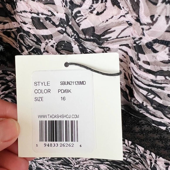 NWOT SHO by Tadashi Shoji Botanical Print Lace Inset Midi Dress in Black - Picture 10 of 16